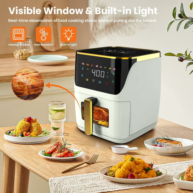 Newest Air Fryer Large 8.5 QT White 8 in 1 Touch Screen Visible Window 1750W