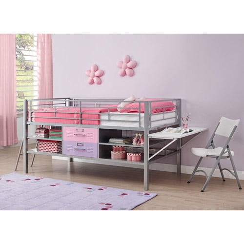 DHP Junior Metal Twin Loft Locker Storage Bed in Purple and Pink