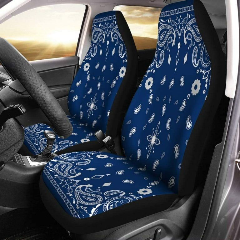 Fmshpon Set of 2 Car Seat Covers Blue Paisley Bandana Universal Auto Front Seats Protector Fits for Car SUV Sedan Truck