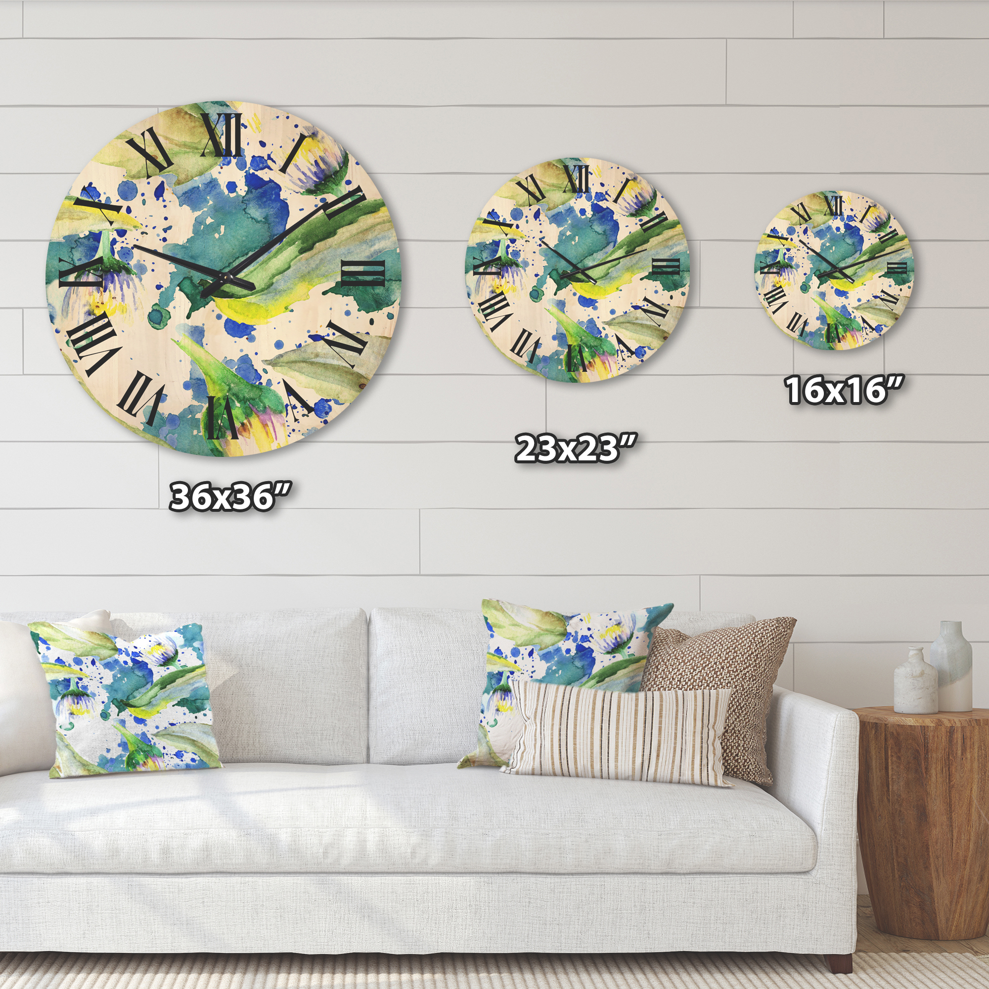 Designart 'Aquarelle Impression of Daisy Flowers I' Traditional Wood Wall Clock