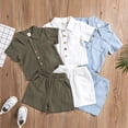 thumbnail image 2 of FLMEI Baby Boys Cotton Linen 2PCS Set Toddler Summer Clothes Short Sleeve T-Shirt Tops with Pockets Button-Down Shirt Short Set Clothes 6 Months - 4 Years, 2 of 9