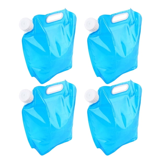 4 bolsas de agua de 5 l para exteriores, portátiles, de gran capacidad, aptas para uso alimentario, para camping (transparentes y azules)