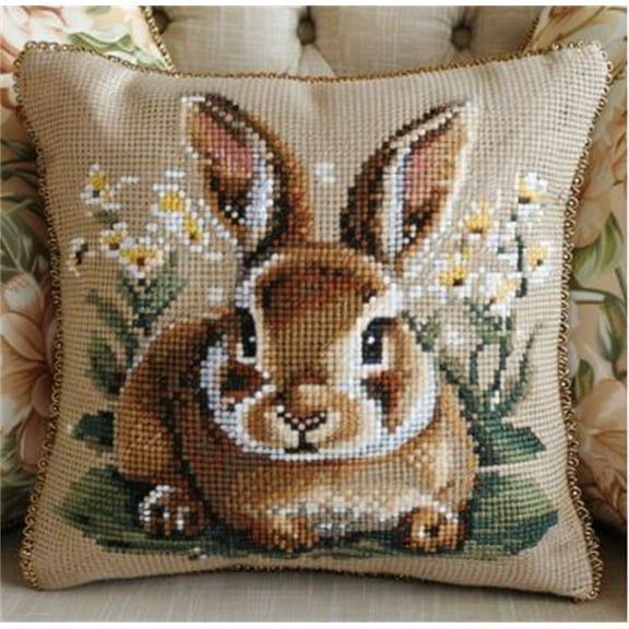 Animal Rabbit Cross Stitch Pillow Cover Kit , 45X45CM , Cross Stitch Kits for Beginner (11 Count)