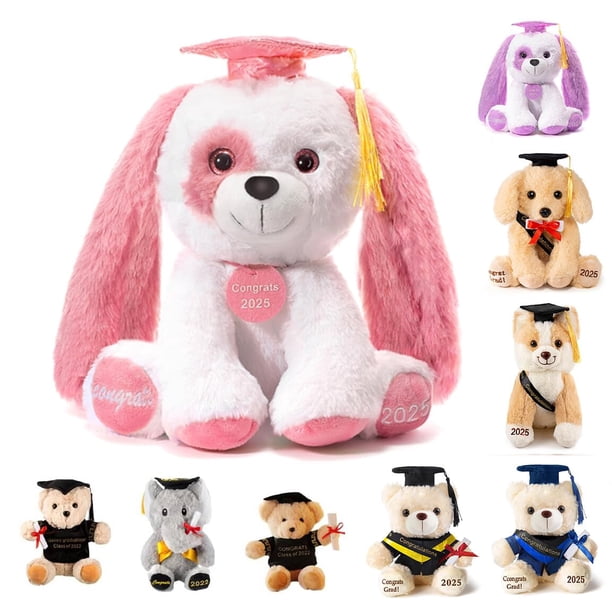 Regalo de graduación Oukiwi con forma de animal de peluche, 20 cm, con gorra de graduación
