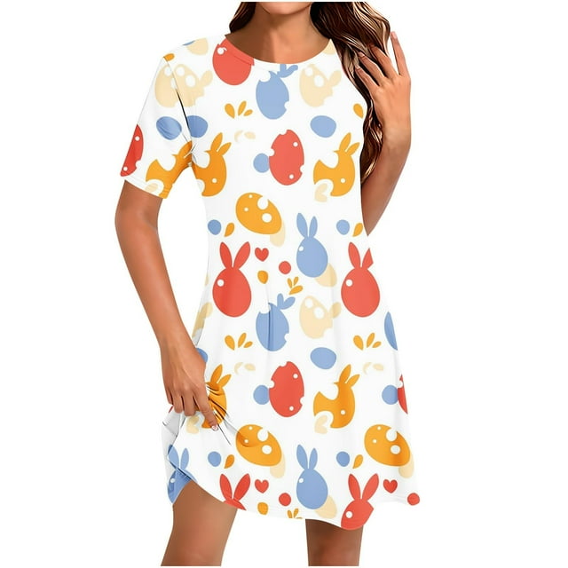Vestido Corto para las Mujeres Cuello Redondo Manga Corta Impresa Suéter, Moda Casual Estilo Línea