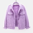 thumbnail image 3 of Liquidation d'Économies 2024! Funicet Veste en Denim Décontractée pour Femmes, Couleur Unie, Basique, à Manches Longues, Manteau Veste en Jean Violet P, 3 of 3
