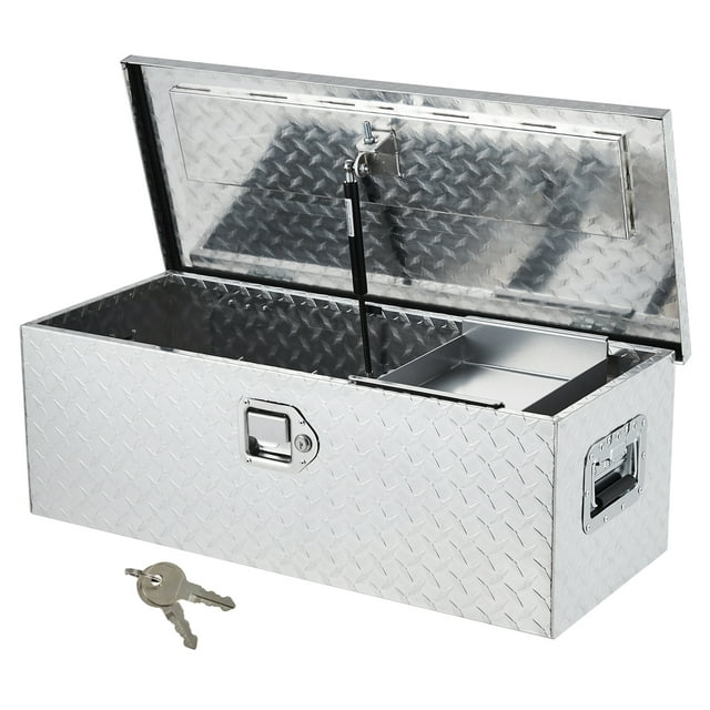 Aluminum Truck Tool Box with Sliding Shelf, 48"/30" Heavy-Duty Weatherproof Storage Chest for Pickup Trucks & Trailers, Lockable with Reinforced Handles