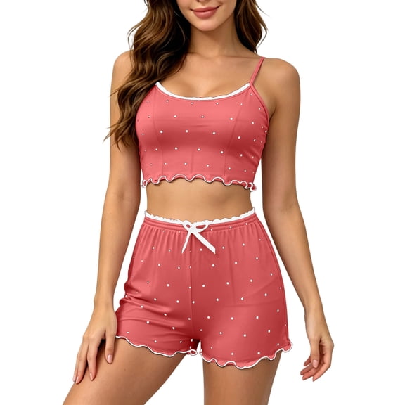 GUACER Womens Polka Dot Pajama Sets with Scallop Trim Trendy Adjustable Camisole & Shorts Sleepwear