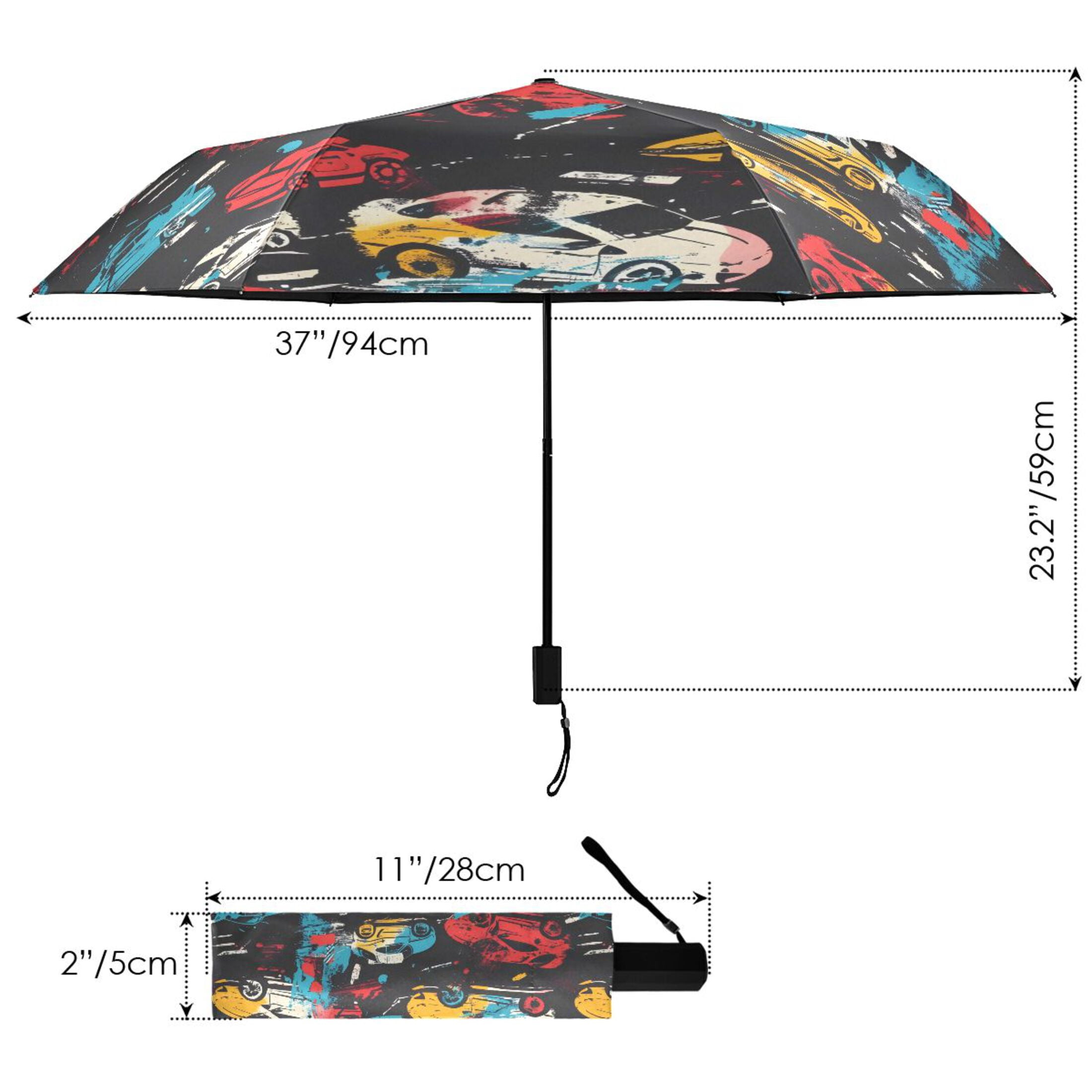 Abstract Sport Cars Compact Sun Umbrella Windproof Travel Umbrellas for Rain Strong Portable UV Protection