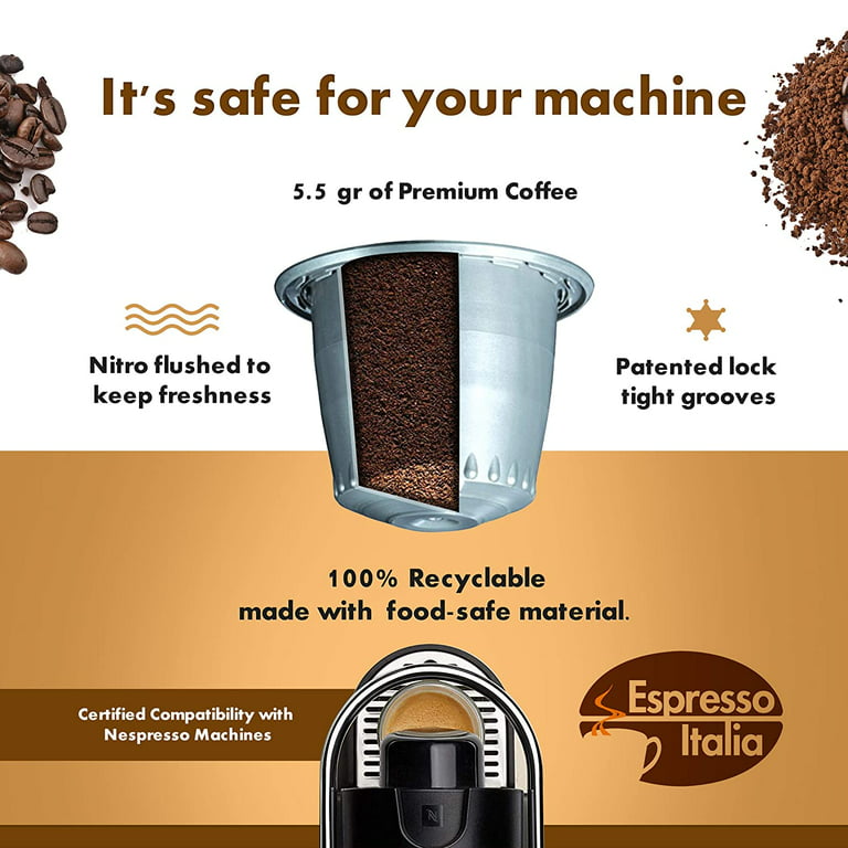 100 cápsulas Espresso Italia FORTE Coffee Pods para máquinas Nespresso  Original Line certificadas compatibles con Nespresso original original.  Café