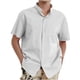 thumbnail image 1 of pstuiky camisetas de hombre, Camisa informal de lino y algodón de manga corta para hombre, color liso, con cuello plegable y manga corta, blusa con cuello vuelto camisetas de hombre xxl, 1 of 5
