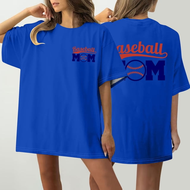 Fiudx Ofertas de La Semana Camiseta de Manga Corta con Cuello Redondo y Estampado Informal con Estampado Frontal y Trasero de Béisbol para Mujer
