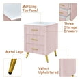 thumbnail image 3 of Atumon Velvet Upholstered Nightstand with 3 Drawers, Wood Bedside Table with Metal Handles and Legs, Modern Nightstand Furniture for Bedroom, Fully Assembled, 16.3"L x 16.3"W x 21.8"H, Pink, 3 of 10