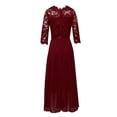 thumbnail image 5 of Glonme Women Bridesmaid Dresses Floral Print Prom Gown Lace Maxi Dress Wedding Formal Sundress 3/4 Sleeve Long Wine Red XXL, 5 of 7