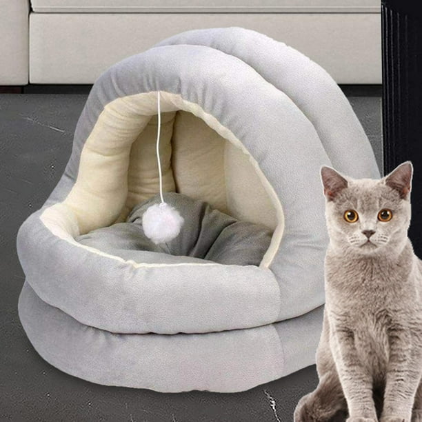 Cama para tienda de campaña para gatos, bola interactiva, saco de dormir para cabaña para gatos, cama cueva para gatos lavable a máquina para gatos de L