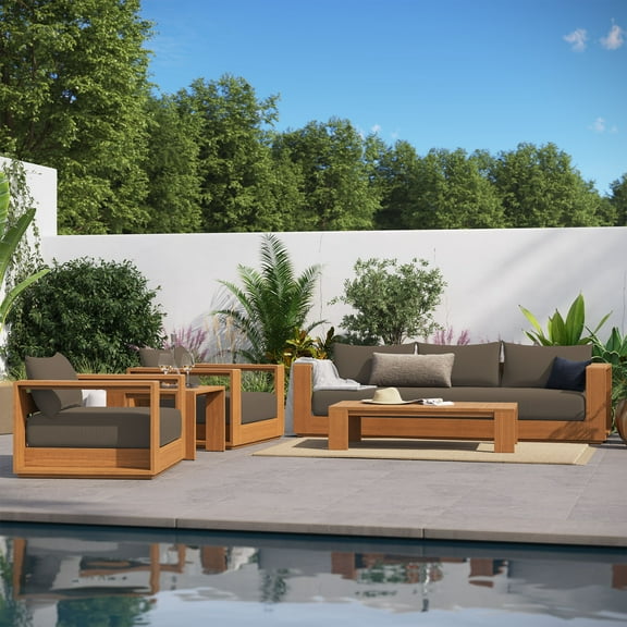 Modway Tahoe 5-Piece Outdoor Patio Acacia Wood Furniture Set in Natural Cocoa