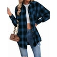 thumbnail image 3 of Womens Button Down Flannel Shirts Long Sleeve Plaid Shackets Business Casual Blouse Top Blue S, 3 of 7