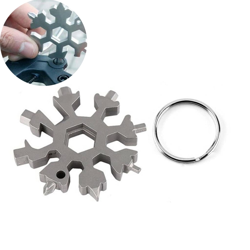 18 In 1 Snowflake Design Key Chain Hex Screwdriver Stainless Multi-Tool Silver 