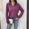 thumbnail image 2 of Nmnitkp Womens Fall Base Top V Neck Long Sleeve Tshirts Collared Loose Casual Work Tops Soft Cotton Solid Color Blouses with Pocket, 2 of 3