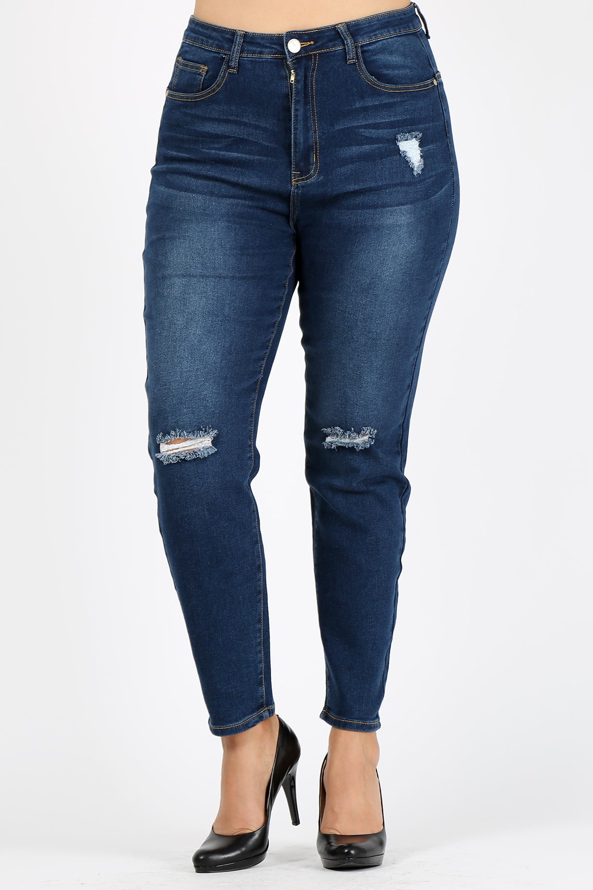 Plus size denim jeans in a whiskered vintage wash with a high waist ...