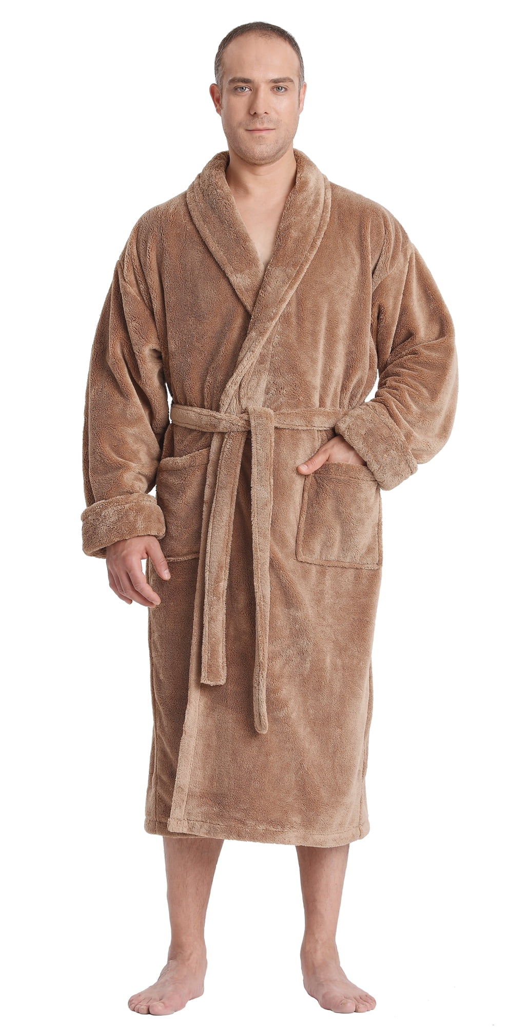 Men's Shawl Collar Satin Look Fleece Plush Robe Turkish Bathrobe