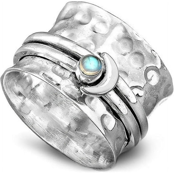 Spinner Moonstone Moon Ring for Women 925 Sterling Silver Fidget Wide Band
