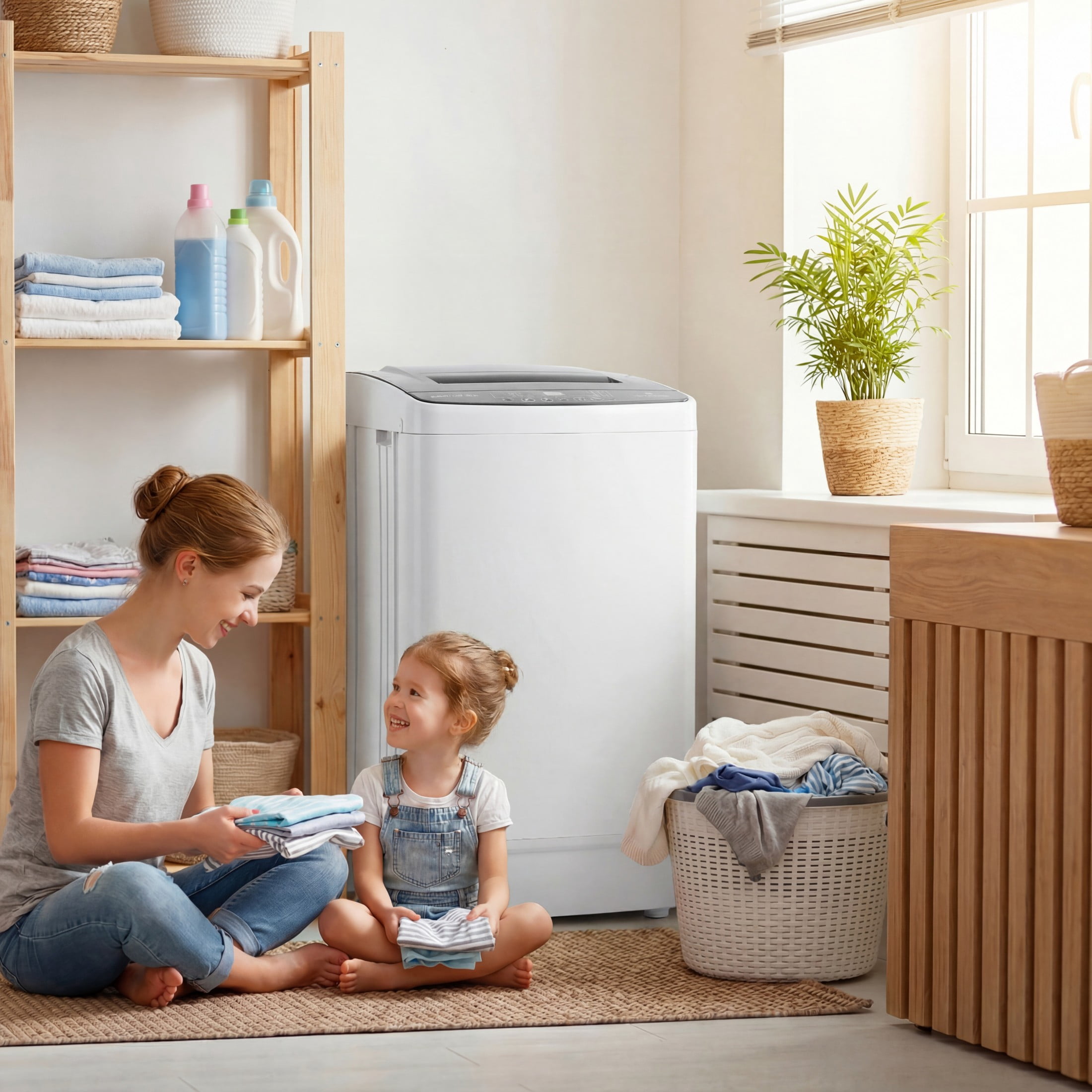 Veeboto Portable Washing Machine, 20lbs Full Automatic Washer Machine with Drain Pump, 4 Wash Programs 4 Water Levels 3 Water Temperatures for Home