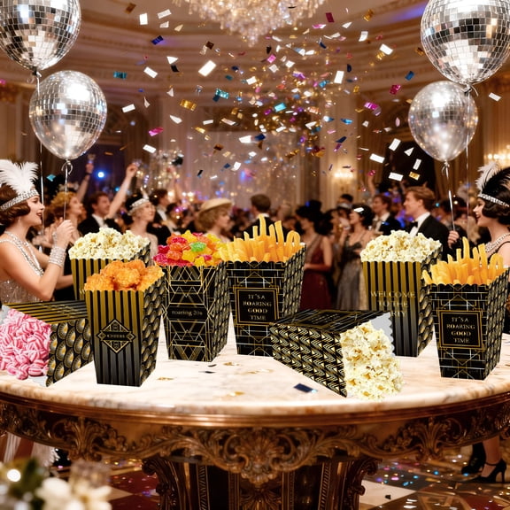 1920s Roaring 20s Vintage Popcorn Bucket Set - Art Deco Design for Gatsby Theme Party Decorations