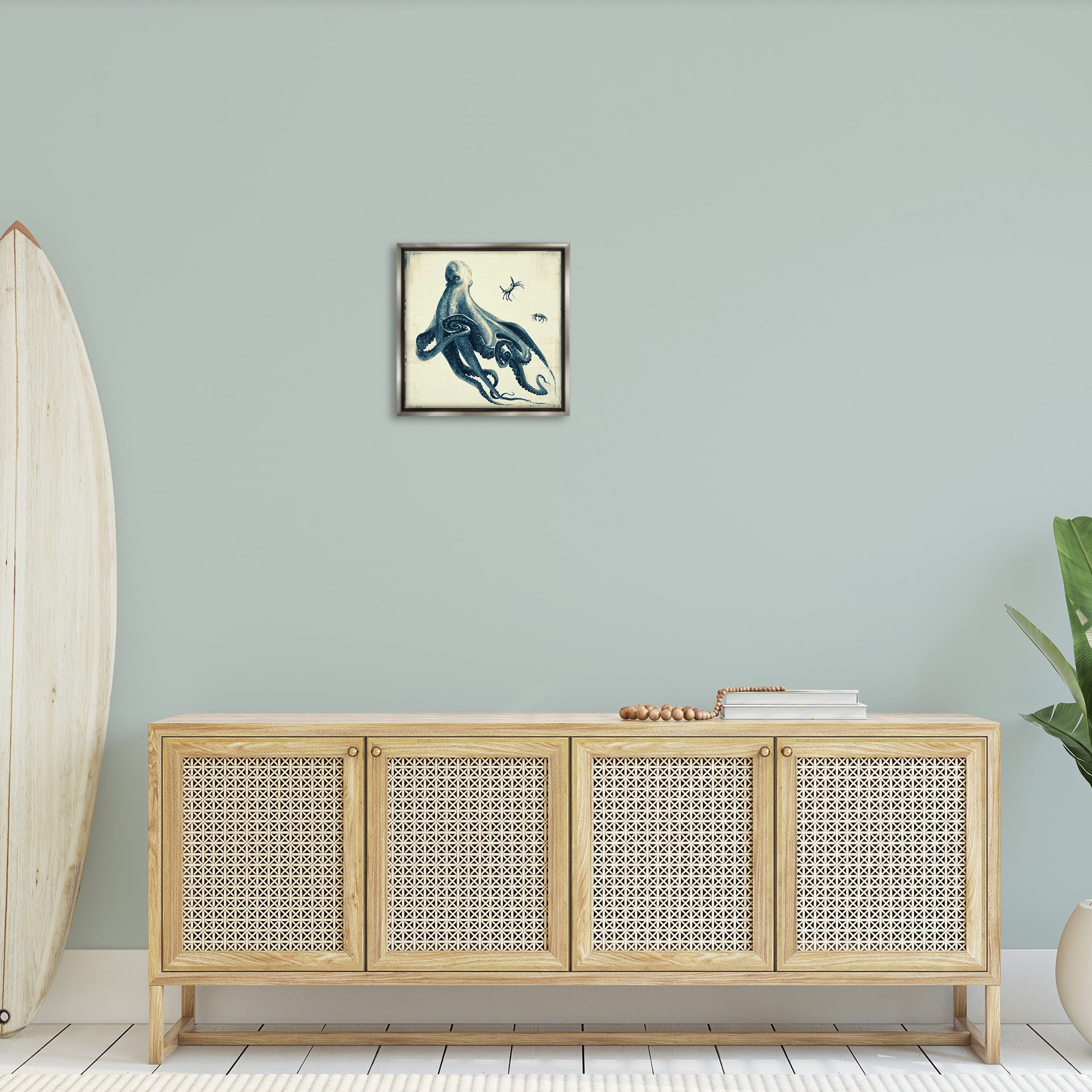 Stupell Industries Octopus & Sea Critters Animals & Insects Painting Gray Floater Framed Canvas Art Print Wall Art, 18 x 18