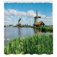 thumbnail image 3 of Amsterdam Shower Curtain, Daytime View of Zaanse Schans Windmills Netherlands Landscape of Greenery, Fabric Bathroom Set with Hooks, 69W X 84L Inches Extra Long, Multicolor, by Ambesonne, 3 of 3