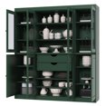 thumbnail image 3 of 100% Solid Wood Kitchen Pantry Storage Cabinet with Glass Doors, Adjustable Shelves and 2-Drawers, Green Wooden China Cabinet, 3 of 5