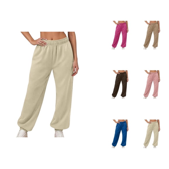 Joggers for Women Fall Winter Lined Elastic High Waist Straight Leg Relaxed Fit Jogger Sweatpants with Pockets