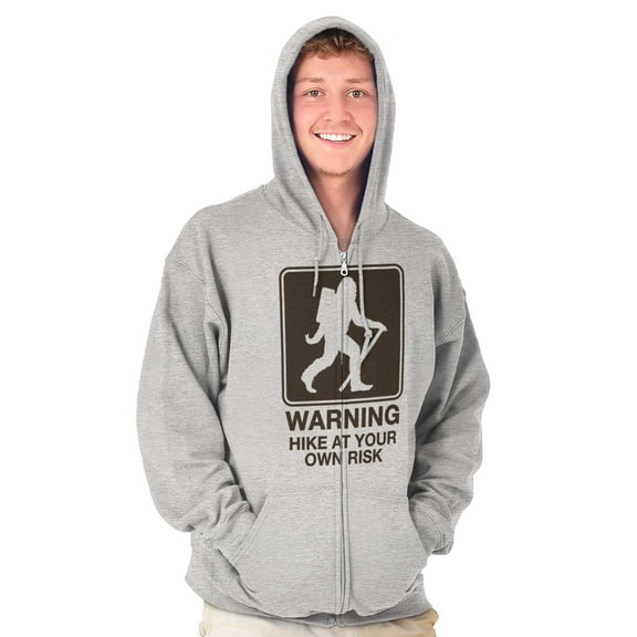 Warning Hike Your Own Risk Bigfoot Unisex Fleece Graphic Zip Up Hoodie Brisco Brands 2X