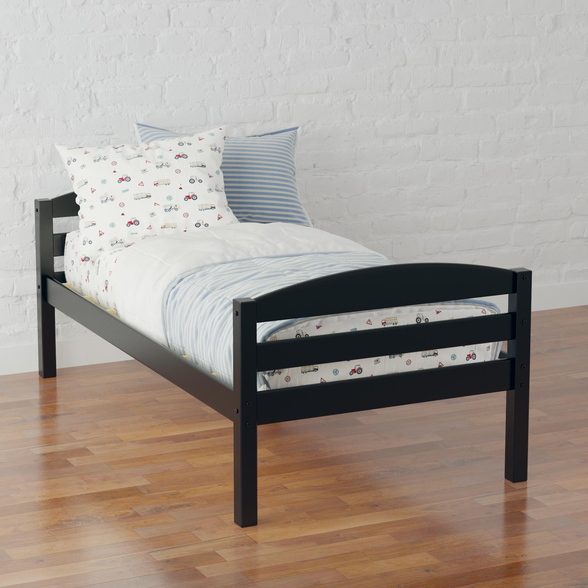 Better Homes & Gardens Leighton Kids Solid Wood Twin-over-Twin Convertible Bunk Bed with Ladder and Guardrails, Black