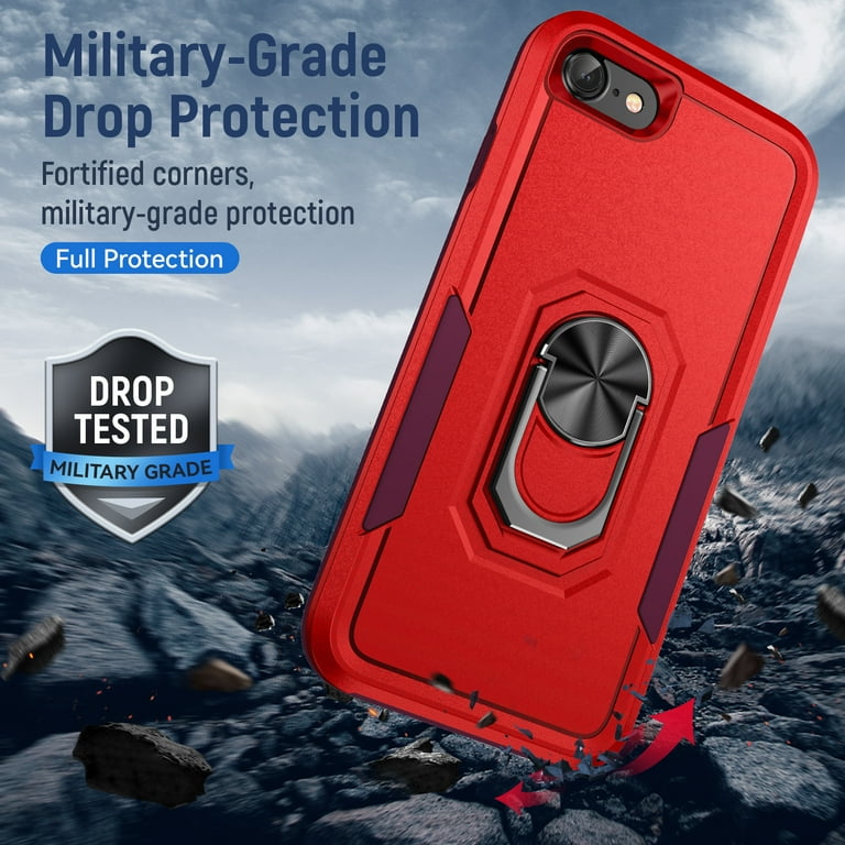 Compatible With IPhone 7 Plus, IPhone 8 Plus Case With 360°Rotate Ring Stand Holder, Military Grade Shockproof Drop Protection Rugged Heavy Duty Case