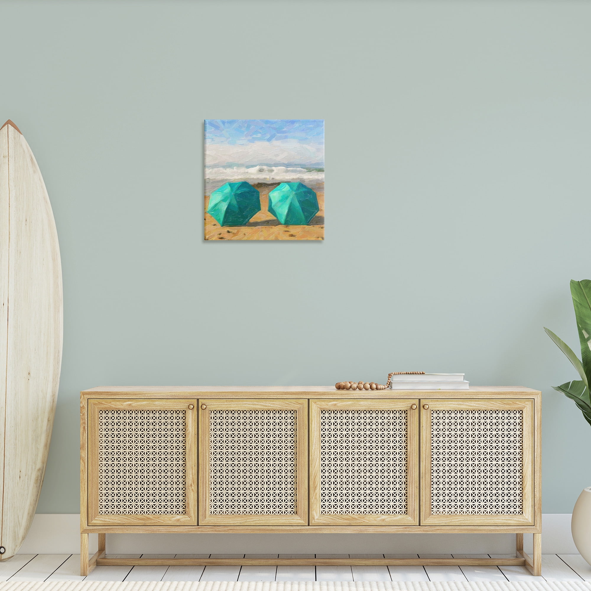 Stupell Industries Beach Umbrella Duo Landscape Painting Gallery Wrapped Canvas Art Print Wall Art, 24 x 24
