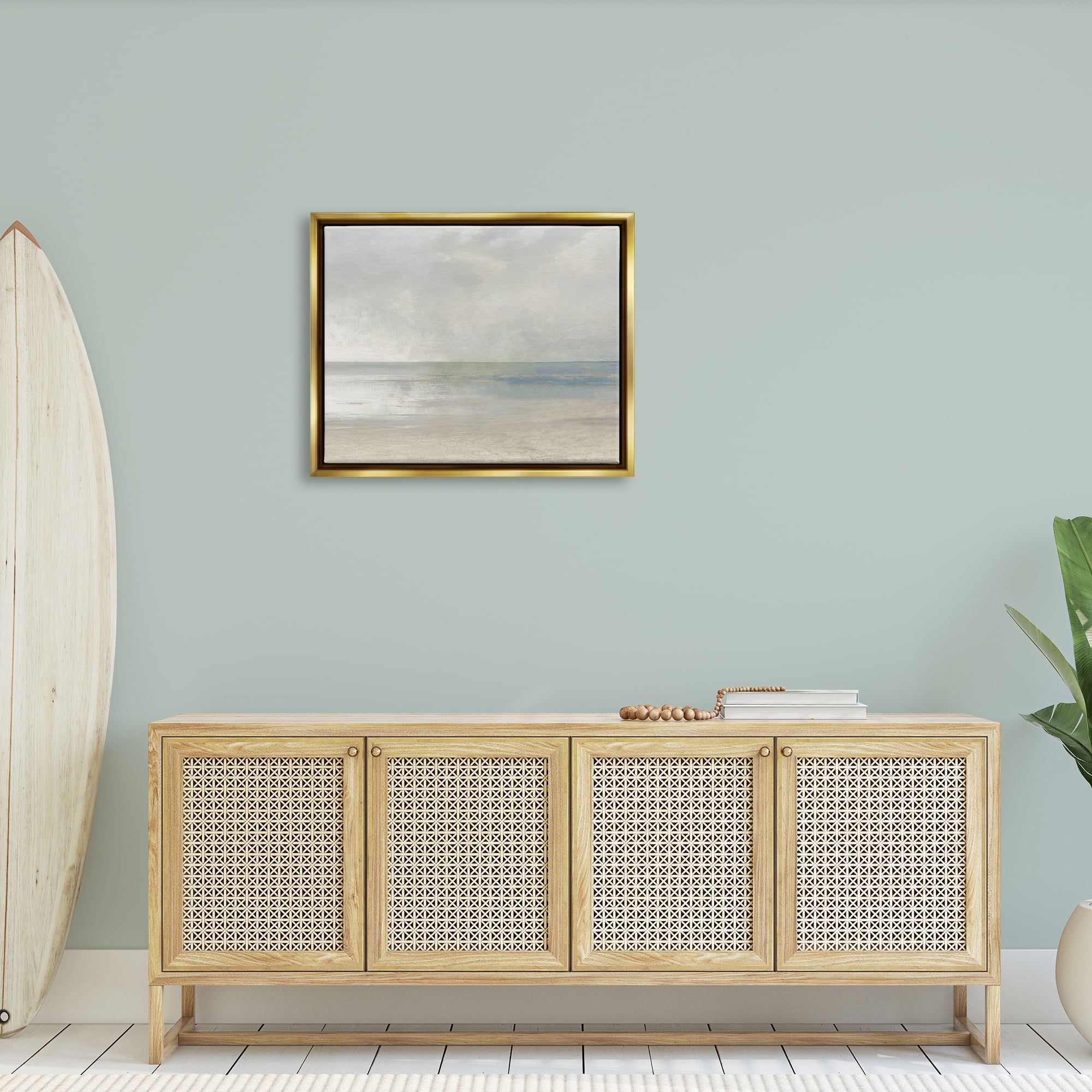 Stupell Sandy Tide Ocean Horizon Landscape Painting Gold Floater Framed Art Print Wall Art