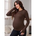 thumbnail image 5 of DARING DIVA Women's Maternity Stretchy Fitted Crew Neck Long Sleeve Tops S Brown, 5 of 8