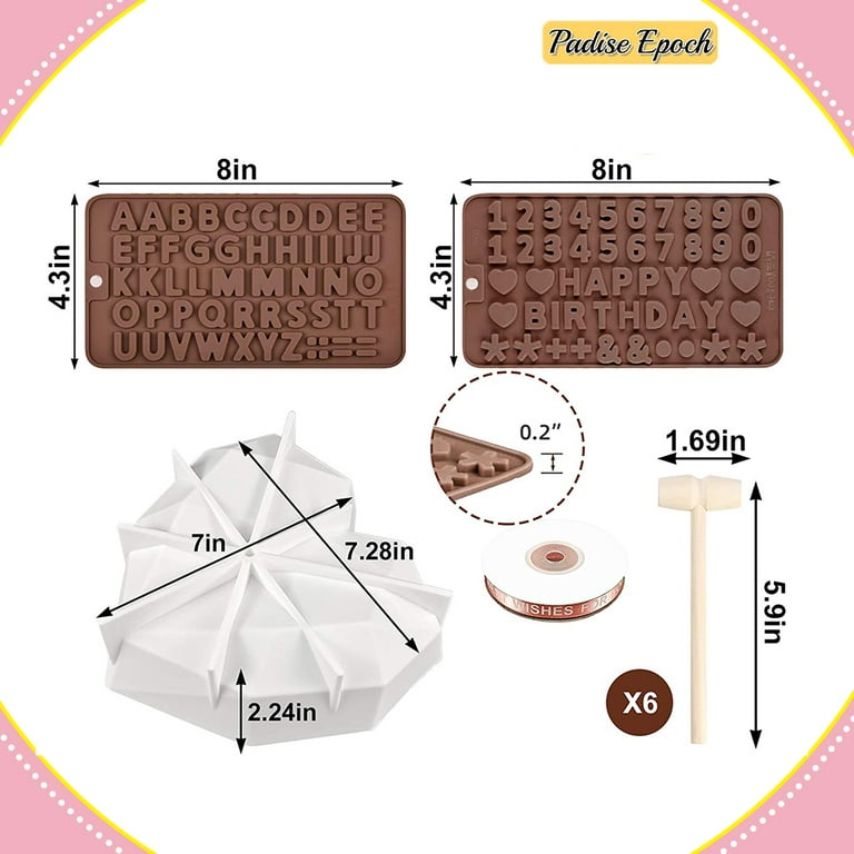Juome Breakable Heart Mold, Heart Silicone Molds for Chocolate with 2pcs  Chocolate Letter and Number Molds, Diamond Heart Silicone Mold for Cake