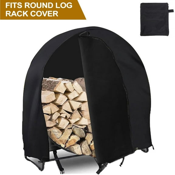 ASTRAEA 40-inch Firewood Log Hoop Cover, Heavy Duty 600D Outdoor Round Log Rack Cover with Full Length Zipper, Waterproof Windproof Dry Wood Pile Holder Storage, Black