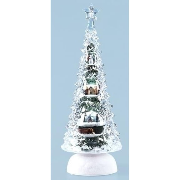LED Lighted Rotating Musical Icy Christmas Tree Decoration - 11.5" - White