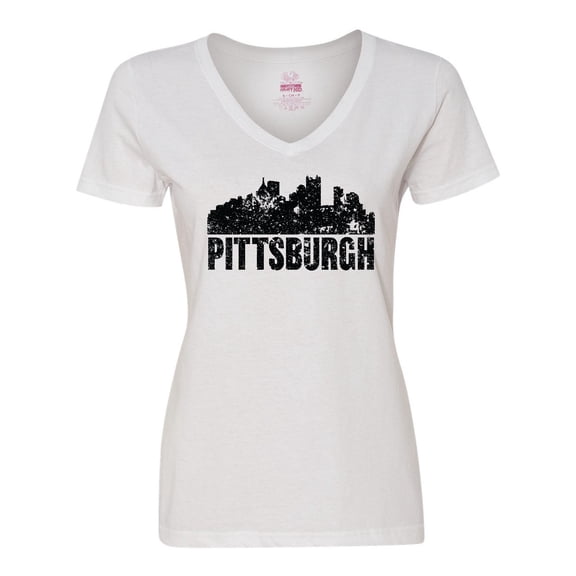 Inktastic Pittsburgh Skyline Grunge Women's V-Neck T-Shirt