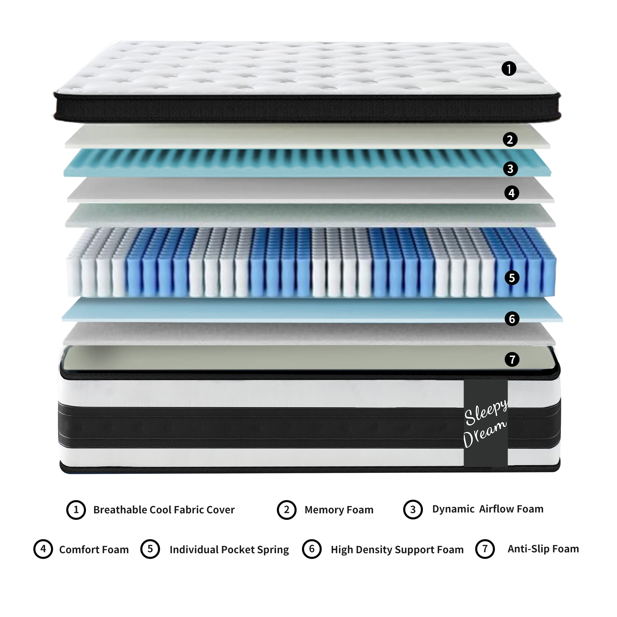 12 Inch Queen Size Mattress,Breathable Memory Foam Hybrid Mattress Knitted Cover,Individual Pocket Spring,Adult