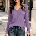 thumbnail image 4 of XRoczxe Women's V-neck long-sleeved ribbed knit top, casual solid color lightweight pullover | suitable for everyday commuting and all-day wear., 4 of 7