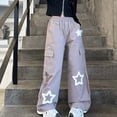thumbnail image 6 of Girl's Elastic Waist Wide Leg Baggy Y2K Star Print Loose Pants Streetwear Purple 12-13Years, 6 of 7