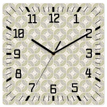 Wall Clock Green Interlocking Circular Arcs Operated Square Clocks Wooden Silent Non-Ticking Wallclock 10 Inch Geometric Lines Wood Wall Clock for Living Room Bedroom Office Shool Home Decor