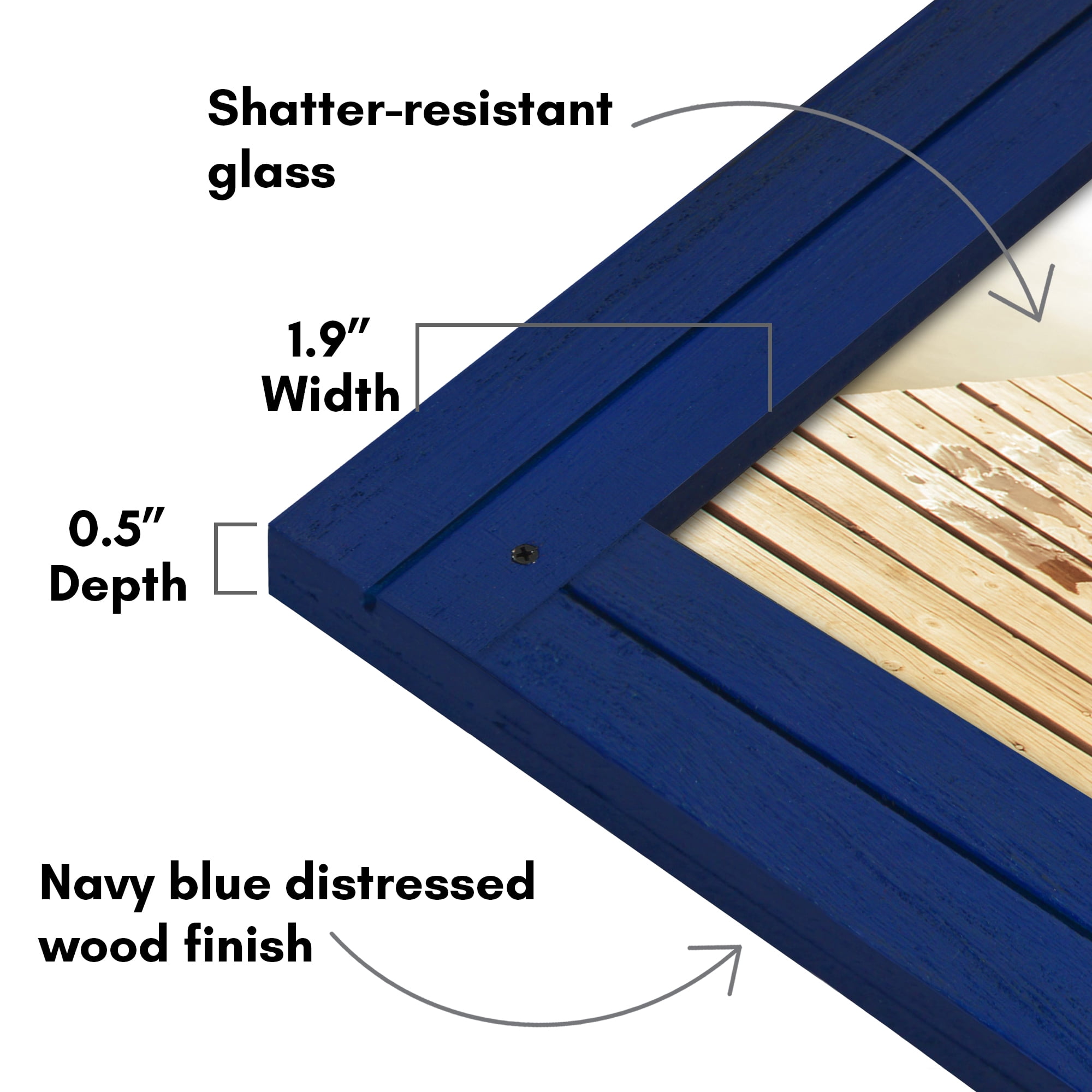 Americanflat 8x10 Picture Frame Polished Crystal Clear Glass Hampton Collection Distressed Frames - Navy Blue
