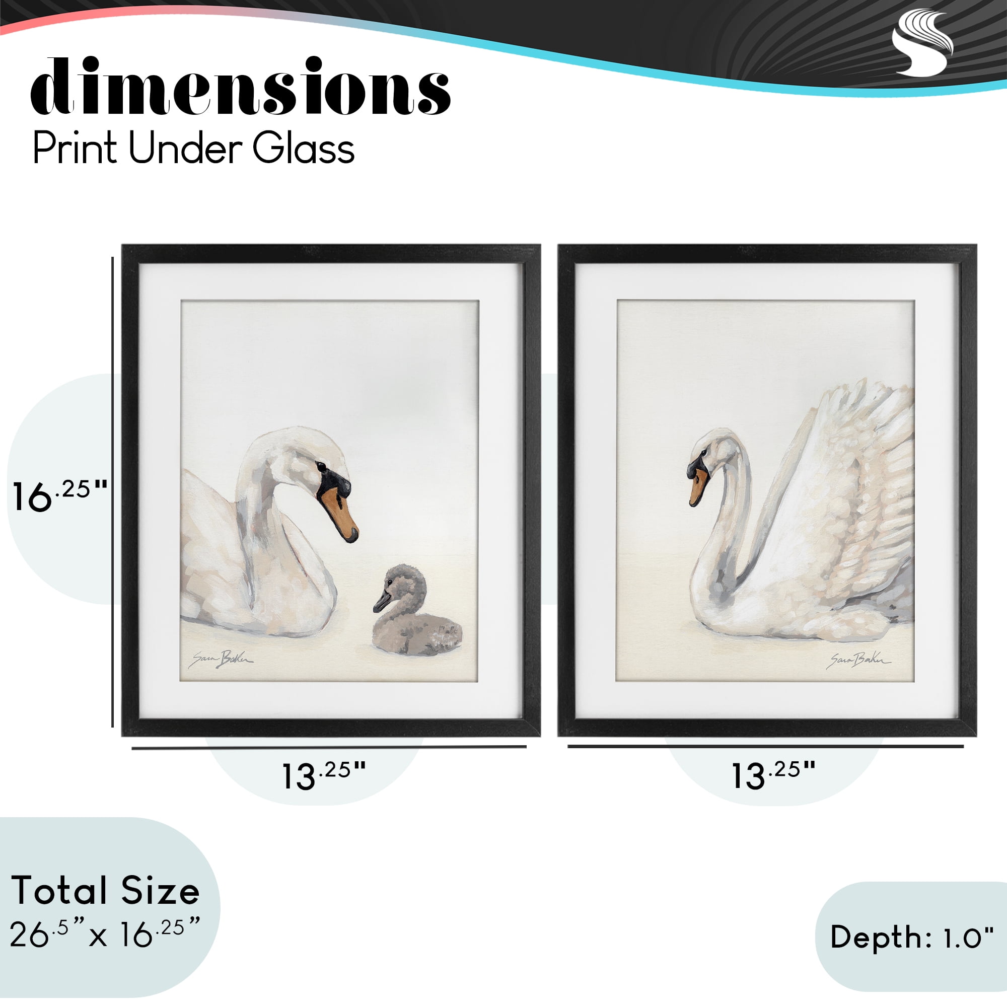 Stupell Industries Graceful Swan & Cygnet 2 Piece Black Framed Print Under Glass Set, design by Sara Baker