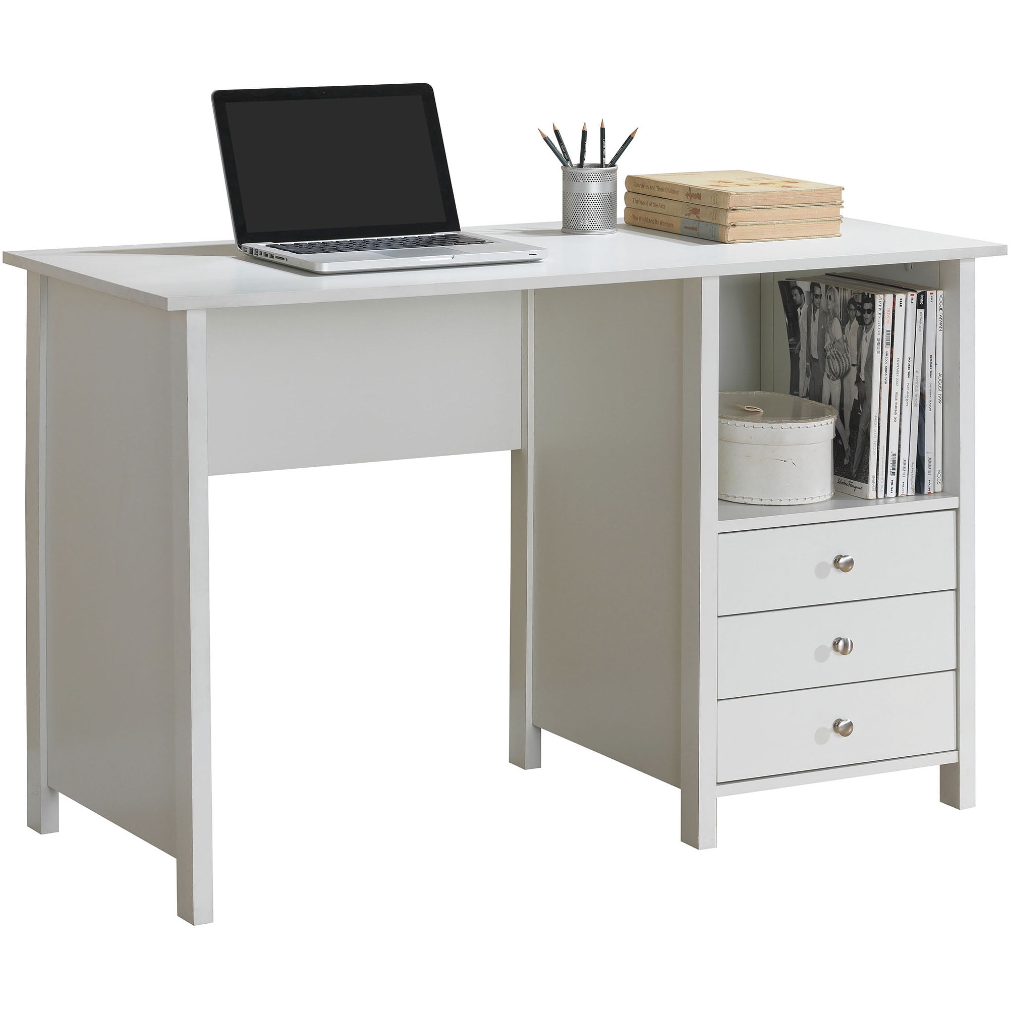 white desk with drawers