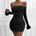 thumbnail image 2 of Tiqkatyck Dresses for Women Date Night, Women's Long Sleeve Wrap Chest Dress with Pleated Front Strap Flared Sleeve Bodycon Dress, Summer Dresses for Women 2024 Black, 2 of 7